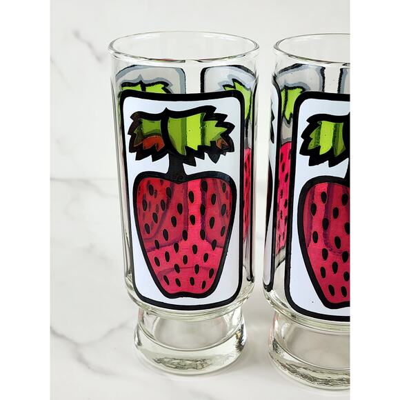 Libbey Strawberry Pedestal Tumbler Glass 16oz Retro 80's 6 1/2" x3 Vintage - Picture 2 of 13